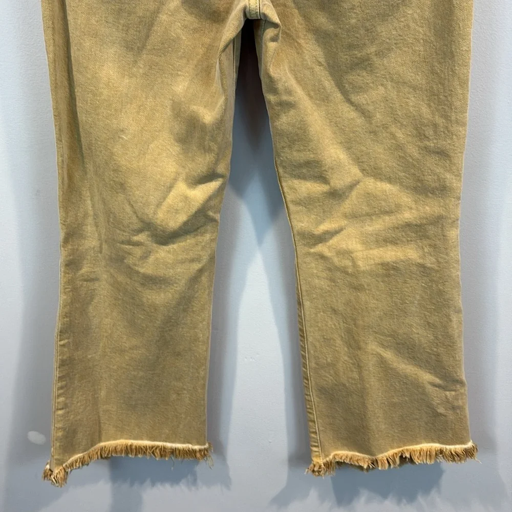 J Brand Julia High Rise Fringe Hem Crop Flare Jeans in Litho Gold Size 28